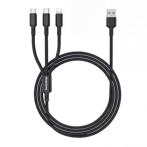 Multi Charging Cable, 3 in 1 USB Charging Cable for Multiple Devices, Braided Universal Phone Charger Cord with Type-C, Micro USB, IP Port for iPhone/Android Phones (Black) in Kuwait