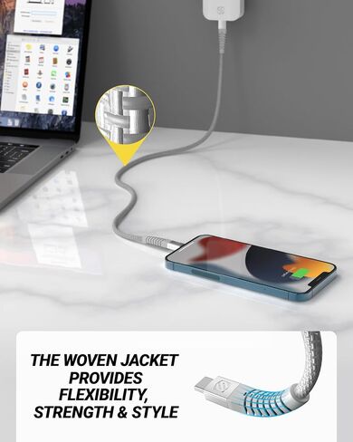 Scosche Strikeline 4ft USB C to Lightning Cable, MFi Certified Heavy Duty Braided Charger Cord with Reinforced Connector Housing, Type C Charger Fast Charging Cable for iPhone, iPad & More, White in Kuwait