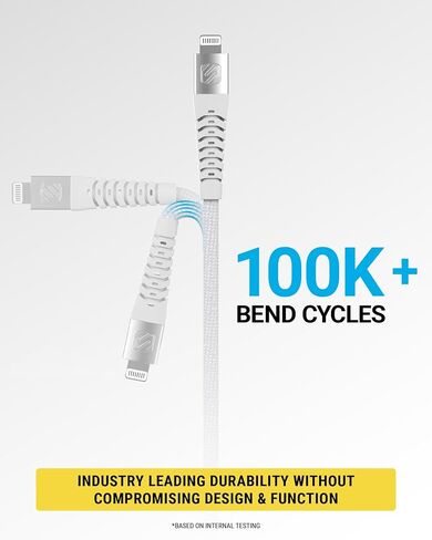 Scosche Strikeline 4ft USB C to Lightning Cable, MFi Certified Heavy Duty Braided Charger Cord with Reinforced Connector Housing, Type C Charger Fast Charging Cable for iPhone, iPad & More, White in Kuwait