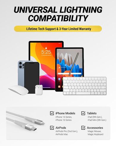 Scosche Strikeline 4ft USB C to Lightning Cable, MFi Certified Heavy Duty Braided Charger Cord with Reinforced Connector Housing, Type C Charger Fast Charging Cable for iPhone, iPad & More, White in Kuwait