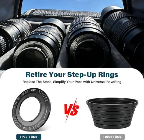 H&Y RevoRing Adjustable 46-62mm to 67mm Step Up Ring for Filters | 46-62mm to 67mm Variable Step Up Ring, Secure Turn-Hold Lock, Lens Filter Adapter Ring, Aluminum, Black in Kuwait