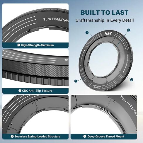 H&Y RevoRing Adjustable 46-62mm to 67mm Step Up Ring for Filters | 46-62mm to 67mm Variable Step Up Ring, Secure Turn-Hold Lock, Lens Filter Adapter Ring, Aluminum, Black in Kuwait
