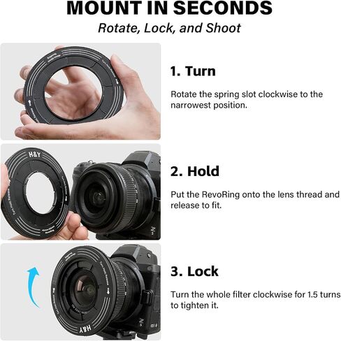 H&Y RevoRing Adjustable 46-62mm to 67mm Step Up Ring for Filters | 46-62mm to 67mm Variable Step Up Ring, Secure Turn-Hold Lock, Lens Filter Adapter Ring, Aluminum, Black in Kuwait