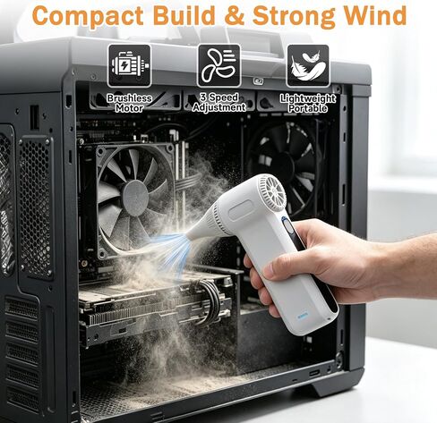 Compressed Air Duster, Ergonomic Design 250,000 RPM Compressed Canned Air Alternative, 3-Gear Powerful Blower for Computer Keyboard, PC Cleaning,Appliance,Car,Home and Outdoor in Kuwait