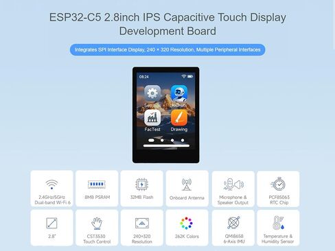 ESP32-C5 2.8inch Touch Display Dev Board, Based on ESP32-C5-WROOM-1 in Kuwait