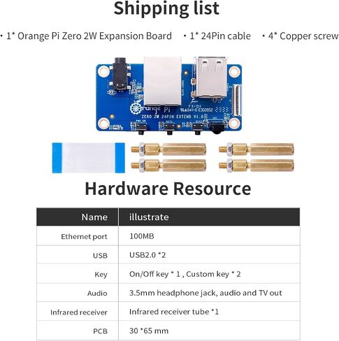 Orange Pi Zero 2W Expansion Board, 24Pin Connector Interface Board for OPi Zero 2W Development Mini PC Board Single Board Computer (Zero 2W EB) in Kuwait