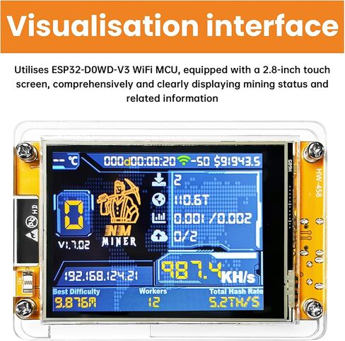 Bitcoin Miner NerdMiner, ESP32 2.8-inch OLED Display Development Board Type C ESP32-2432S028 Suitable for 1000 KH/s Hashrate Operations (Transparent) in Kuwait