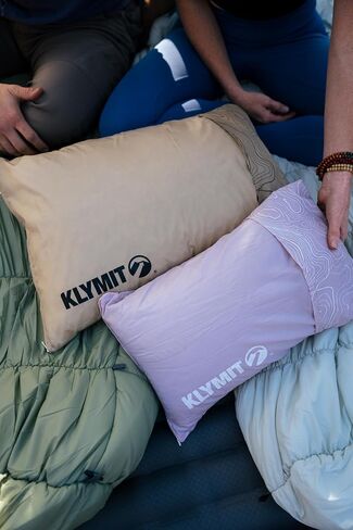 KLYMIT Drift Camping Pillow | Lightweight, Travel Head Rest for Sleep Filled with Shredded Memory Foam, Reversible Outer Cover for Extended Use, Regular Size — Tan in Kuwait