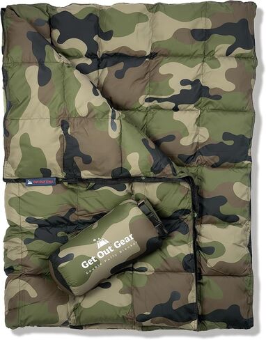 Get Out Gear Cozy Camo Camping Blanket - Puffy, Packable, Lightweight and Warm | Ideal for Outdoors, Travel, Stadium, Festivals, Beach, Hammock |Water-Resistant Backpacking Quilt in Kuwait