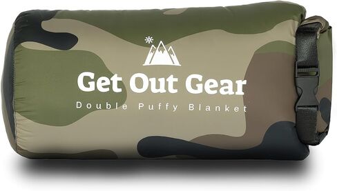 Get Out Gear Cozy Camo Camping Blanket - Puffy, Packable, Lightweight and Warm | Ideal for Outdoors, Travel, Stadium, Festivals, Beach, Hammock |Water-Resistant Backpacking Quilt in Kuwait