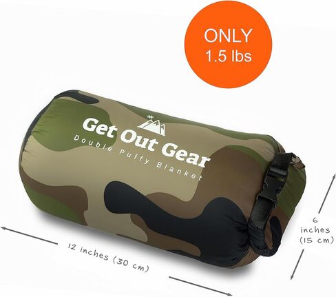 Get Out Gear Cozy Camo Camping Blanket - Puffy, Packable, Lightweight and Warm | Ideal for Outdoors, Travel, Stadium, Festivals, Beach, Hammock |Water-Resistant Backpacking Quilt in Kuwait