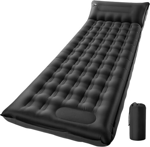Camping Sleeping Pad, 6 inch Thick Ultralight Camping Mat with Pillow, Built-in Foot Pump Inflatable Sleeping Pads Compact for Camping Backpacking Hiking Traveling Tent,Single,Black in Kuwait