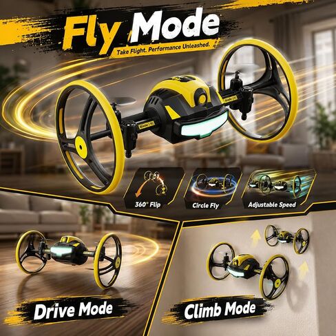 Holy Stone Drive Climb Drone for Kids Beginners, RC Quadcopter with Wall-Crawling, Ground Driving, 360° Flips, Air Hop, Circle Fly, Headless Mode, One Key Takeoff/Landing, LED Lights, Gift Toy for Boys Girls in Kuwait