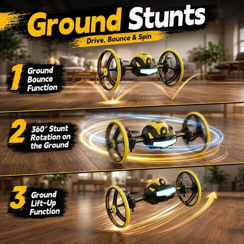 Holy Stone Drive Climb Drone for Kids Beginners, RC Quadcopter with Wall-Crawling, Ground Driving, 360° Flips, Air Hop, Circle Fly, Headless Mode, One Key Takeoff/Landing, LED Lights, Gift Toy for Boys Girls in Kuwait