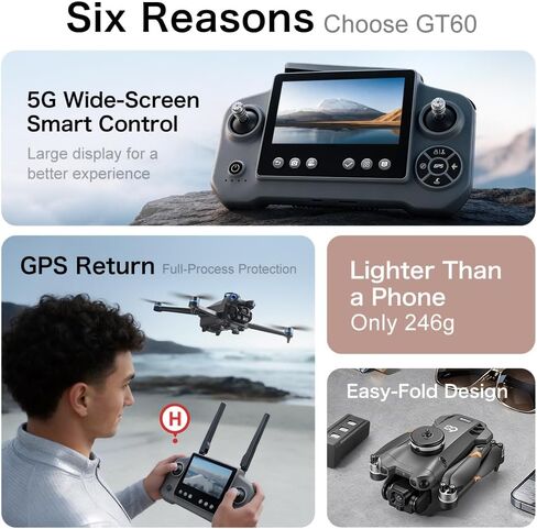 FPV Drone with HD Camera for Adults Beginners, GPS Drone with Screen on Controller, Obstacle Avoidance, Auto Return, Fishing Drones with One-Key Payload Drop Delivery Function, Foldable RC Quadcopter for Outdoor Shooting Camping Fishing Gift Delivery Quad in Kuwait
