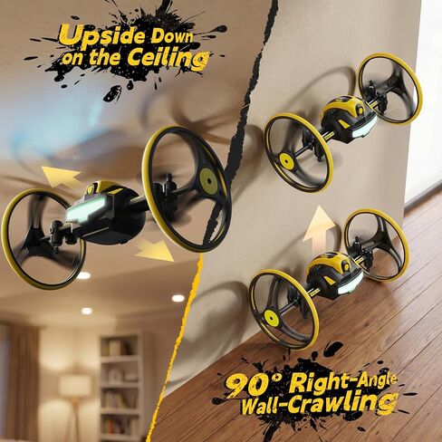 Holy Stone Drive Climb Drone for Kids Beginners, RC Quadcopter with Wall-Crawling, Ground Driving, 360° Flips, Air Hop, Circle Fly, Headless Mode, One Key Takeoff/Landing, LED Lights, Gift Toy for Boys Girls in Kuwait