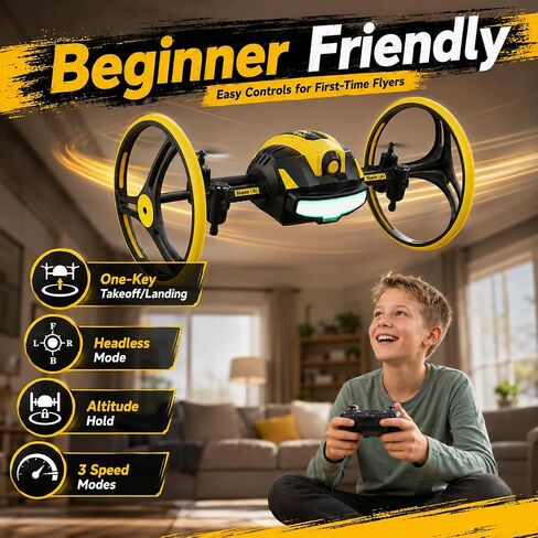Holy Stone Drive Climb Drone for Kids Beginners, RC Quadcopter with Wall-Crawling, Ground Driving, 360° Flips, Air Hop, Circle Fly, Headless Mode, One Key Takeoff/Landing, LED Lights, Gift Toy for Boys Girls in Kuwait