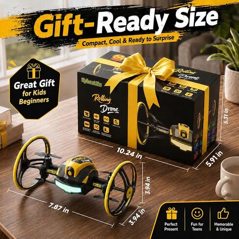 Holy Stone Drive Climb Drone for Kids Beginners, RC Quadcopter with Wall-Crawling, Ground Driving, 360° Flips, Air Hop, Circle Fly, Headless Mode, One Key Takeoff/Landing, LED Lights, Gift Toy for Boys Girls in Kuwait