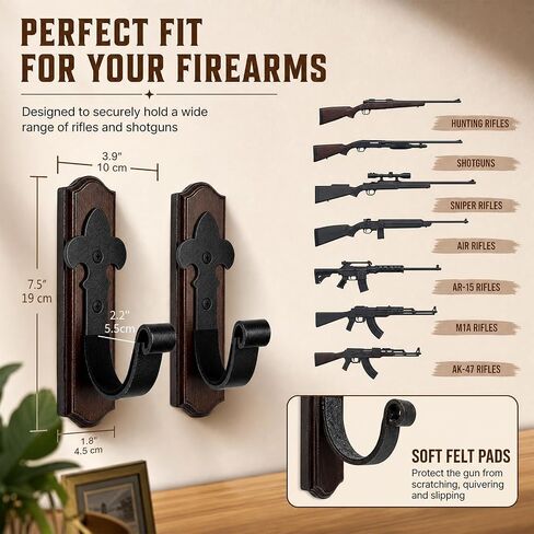 Horizontal Gun Rack for Wall with Metal Hook for Wood Rifles & Shotgun in Kuwait