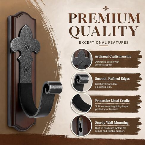 Horizontal Gun Rack for Wall with Metal Hook for Wood Rifles & Shotgun in Kuwait