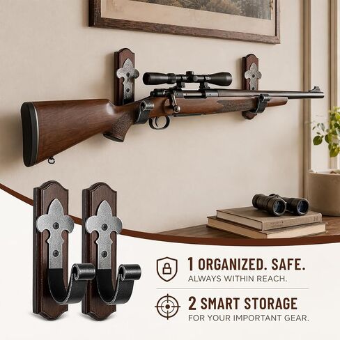 Horizontal Gun Rack for Wall with Metal Hook for Wood Rifles & Shotgun in Kuwait