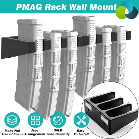 Magnetic PMAG Wall Mount, AR Magazine Holder for Gun Safe & Locker Storage, N52 Strong Magnet ABS 3-Slot Mag Rack for PMAG 30 Round 5.56/.223, Ammo Display Organizer (2-Pack) in Kuwait