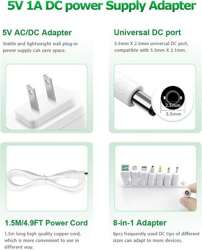5V 1A Power Supply Adapter 5W AC 100V-240V 5 Volt 1 Amp Power Cord in Kuwait