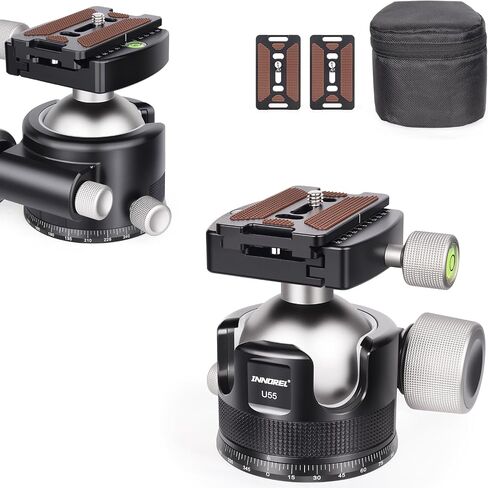 INNOREL 44mm Low Profile Camera Tripod Ball Head, CNC Metal Heavy Duty 360 Panoramic Tripod Head Compatible with Two Arca 1/4" Quick Release Plates for Tripod Monopod DSLR Camera Camcorder, 55lbs/25kg in Kuwait