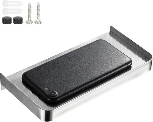 7x3.74in Small Floating Shelves for Wall for Phone, 304 Stainless Steel Bathroom Floating Shelf Wall Mount for Living Room Bedroom Office Storage Phone Wipes Smart Speaker Toilet Accessory (Silver) in Kuwait