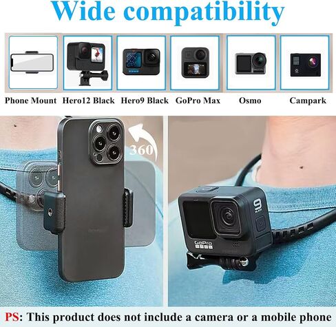 360° Adjustable Hands-Free Chest Mount for GoPro/DJI Insta360 (Quick Release Neck Strap, 3 Devices Support, Anti-Slip Design), Perfect for Vlogging & Outdoor Activities in Kuwait