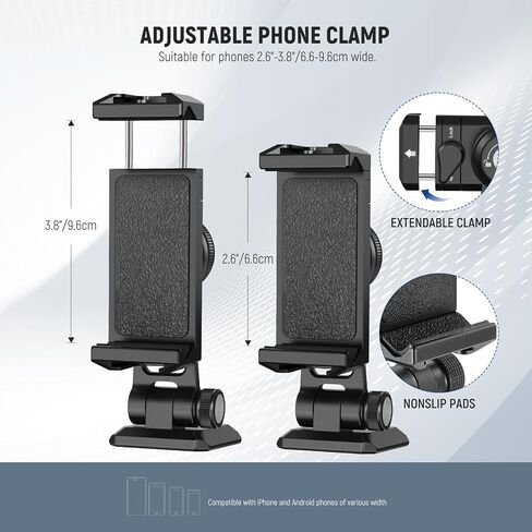 NEEWER SP-02 Phone Tripod Mount Adapter with Arca Type Quick Release Plate Cold Shoe 360° Rotation 180° Tilt Cleaning Cloth, Foldable Holder Compatible with iPhone Android Samsung for Video Recording in Kuwait