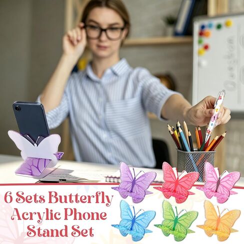 6 Sets Employee Appreciation Gifts Acrylic Butterfly Cell Phone Stands in Kuwait
