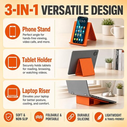 1Pc Folding Phone & Tablet Stand, Adjustable Silicone Desk Mount for Devices in Kuwait