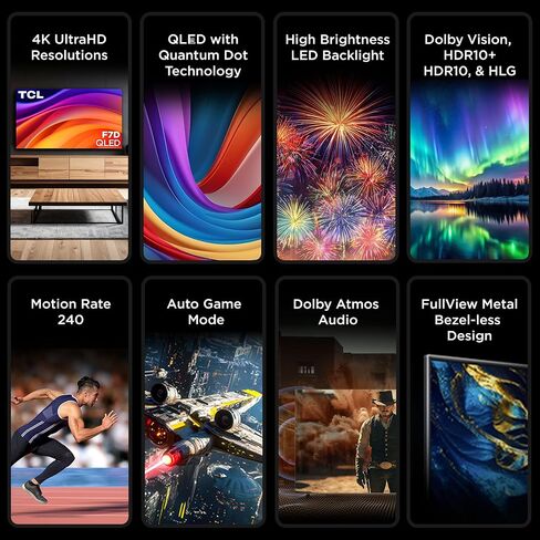 TCL 50-Inch F7D Series QLED 4K UHD Smart TV (50F7D, 2026 Model) | Dolby Vision & Dolby Atmos, DTS | Voice Remote with Alexa | Motion Rate 240, Game Accelerator 120, Auto Game Mode in Kuwait