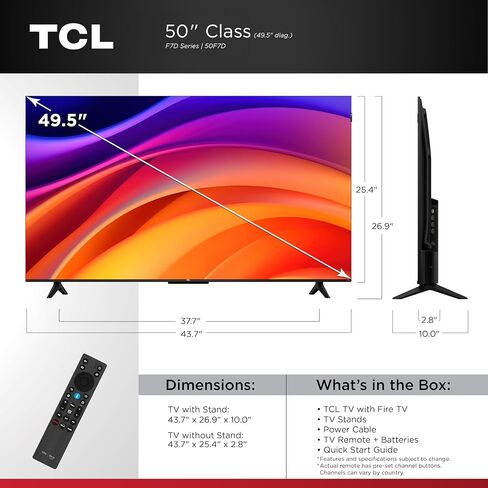 TCL 50-Inch F7D Series QLED 4K UHD Smart TV (50F7D, 2026 Model) | Dolby Vision & Dolby Atmos, DTS | Voice Remote with Alexa | Motion Rate 240, Game Accelerator 120, Auto Game Mode in Kuwait