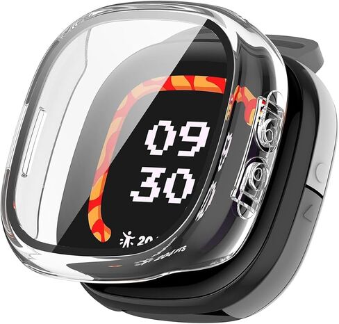 for Google Fitbit Ace LTE Smart Watch Case, Hard PC Screen Protector,9H Tempered Glass Ultra-Thin Full-Coverage Shockproof Bumper,Clear in Kuwait