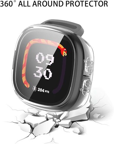 for Google Fitbit Ace LTE Smart Watch Case, Hard PC Screen Protector,9H Tempered Glass Ultra-Thin Full-Coverage Shockproof Bumper,Clear in Kuwait