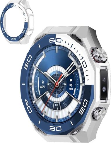 Case for HUAWEI WATCH Ultimate 2 SmartWatch, PC Hollow Watch Case,Anti Fall and Scratch Resistant, High-definition and Transparent,with Tempered Glass Screen Protector,Blue in Kuwait