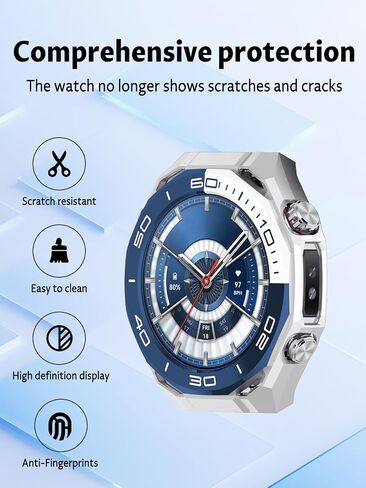 Case for HUAWEI WATCH Ultimate 2 SmartWatch, PC Hollow Watch Case,Anti Fall and Scratch Resistant, High-definition and Transparent,with Tempered Glass Screen Protector,Blue in Kuwait