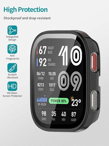 NOUKAJU Case for Amazfit Bip Max, Protective Cover SmartWatch,Built-in 9H Tempered Glass Film, Hard PC,Easy to Install,Screen Protector for Amazfit Bip Max(Black) in Kuwait