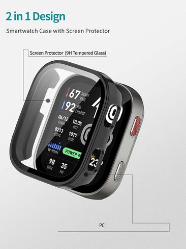 NOUKAJU Case for Amazfit Bip Max, Protective Cover SmartWatch,Built-in 9H Tempered Glass Film, Hard PC,Easy to Install,Screen Protector for Amazfit Bip Max(Black) in Kuwait
