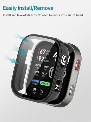 NOUKAJU Case for Amazfit Bip Max, Protective Cover SmartWatch,Built-in 9H Tempered Glass Film, Hard PC,Easy to Install,Screen Protector for Amazfit Bip Max(Black) in Kuwait