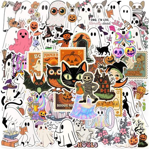 100PCS Ghost Stickers,Halloween Ghost Stickers Decals,Gifts for Kids Girls Teens Adults,Vinyl Waterproof Stickers for Water Bottle Laptop Computer Phone in Kuwait