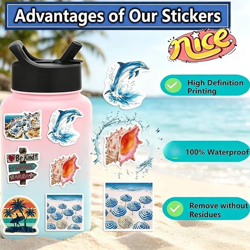 100Pcs Ocean Beach Stickers, Summer Vintage Coast Aesthetic Stickers in Kuwait