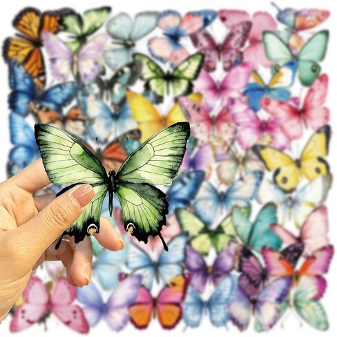 50PCS Butterfly Stickers PET Transparent Stickers Nature Decals Waterproof Decorative Decals for Scrapbook DIY Crafts Album Bullet Journal Planner Water Bottles Phone Cases Laptops (Butterfly) in Kuwait