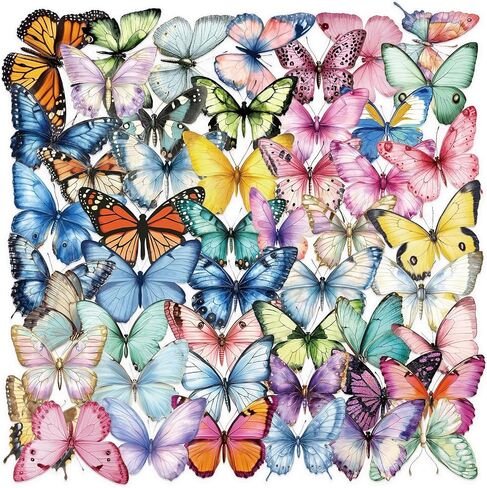 50PCS Butterfly Stickers PET Transparent Stickers Nature Decals Waterproof Decorative Decals for Scrapbook DIY Crafts Album Bullet Journal Planner Water Bottles Phone Cases Laptops (Butterfly) in Kuwait