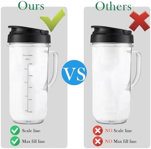 Magic Bullet Blender Cups, Tall 22oz Cup with Flip-Top To-Go Lid, Cross Blade, Blender Replacement Parts, Mug with Handle Compatible with Magic Bullet 250w MB1001 MBR-0701AK in Kuwait