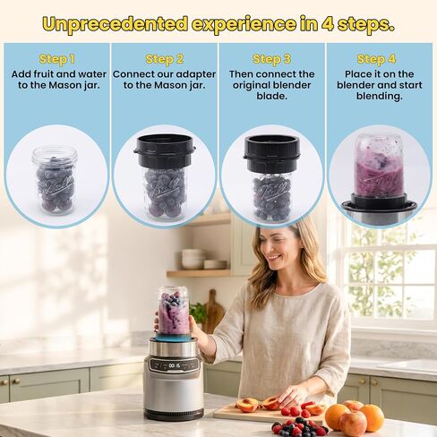 Adapter for Ninja Nutri-Pro Blender & Ball Wide-Mouth Mason Jars - Blend, Store & Go in the Same Jar - Blender Accessory for 1100W BN401 - Easy to Clean, Dishwasher Safe (Adapter Only) in Kuwait