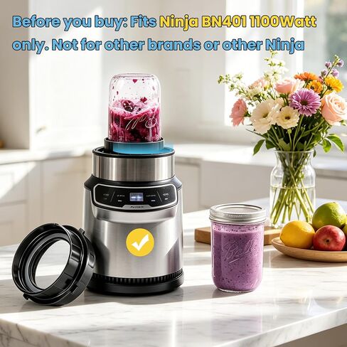 Adapter for Ninja Nutri-Pro Blender & Ball Wide-Mouth Mason Jars - Blend, Store & Go in the Same Jar - Blender Accessory for 1100W BN401 - Easy to Clean, Dishwasher Safe (Adapter Only) in Kuwait