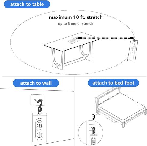 Retractable TV Remote Tether - 10ft Leash Attachment, Never Lose Your Remote Again, Keeper With Bed Cable Lanyard Lock Retriever in Kuwait